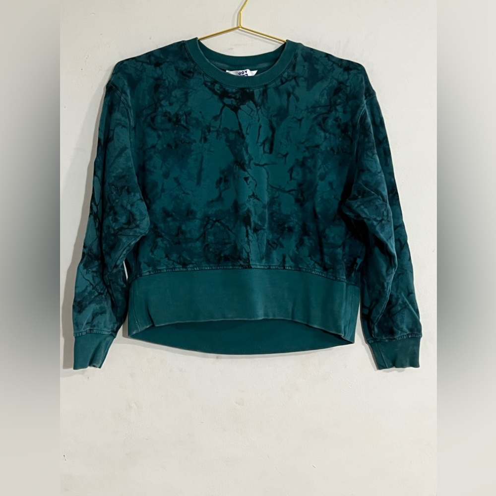JoyLab Women's Size XS French Terry Acid Wash Pullover Sweatshirt - Teal Marble
